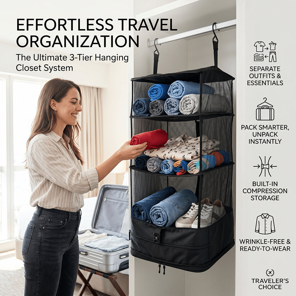 🧳 Travel Hanging Closet Organizer Bag with Hooks & Compression Straps
