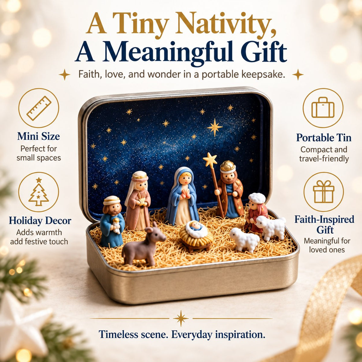 🔥Last Day 50% OFF - ✝️ Religious Pocket-Size Mini Nativity Scene Set with Storage Box