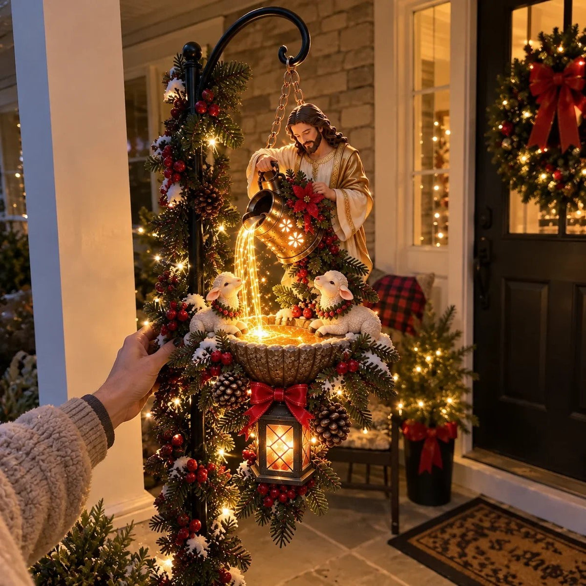 ✝️ Jesus Blessing Lighted Hanging FountainTM – Christian Christmas Garden Decor