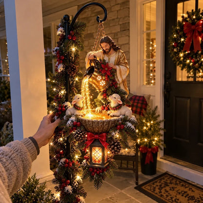 ✝️ Jesus Blessing Lighted Hanging FountainTM – Christian Christmas Garden Decor