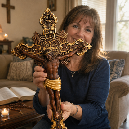 St. Benedict Exorcism Cross wood carved - Bless you and your family