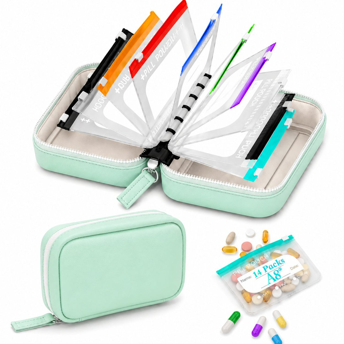 🏆Flash Sale⚡Waterproof Pill Organizer Pouch Set – 14 Removable, Color-Coded Bags, Easy to Label & Refill🔥