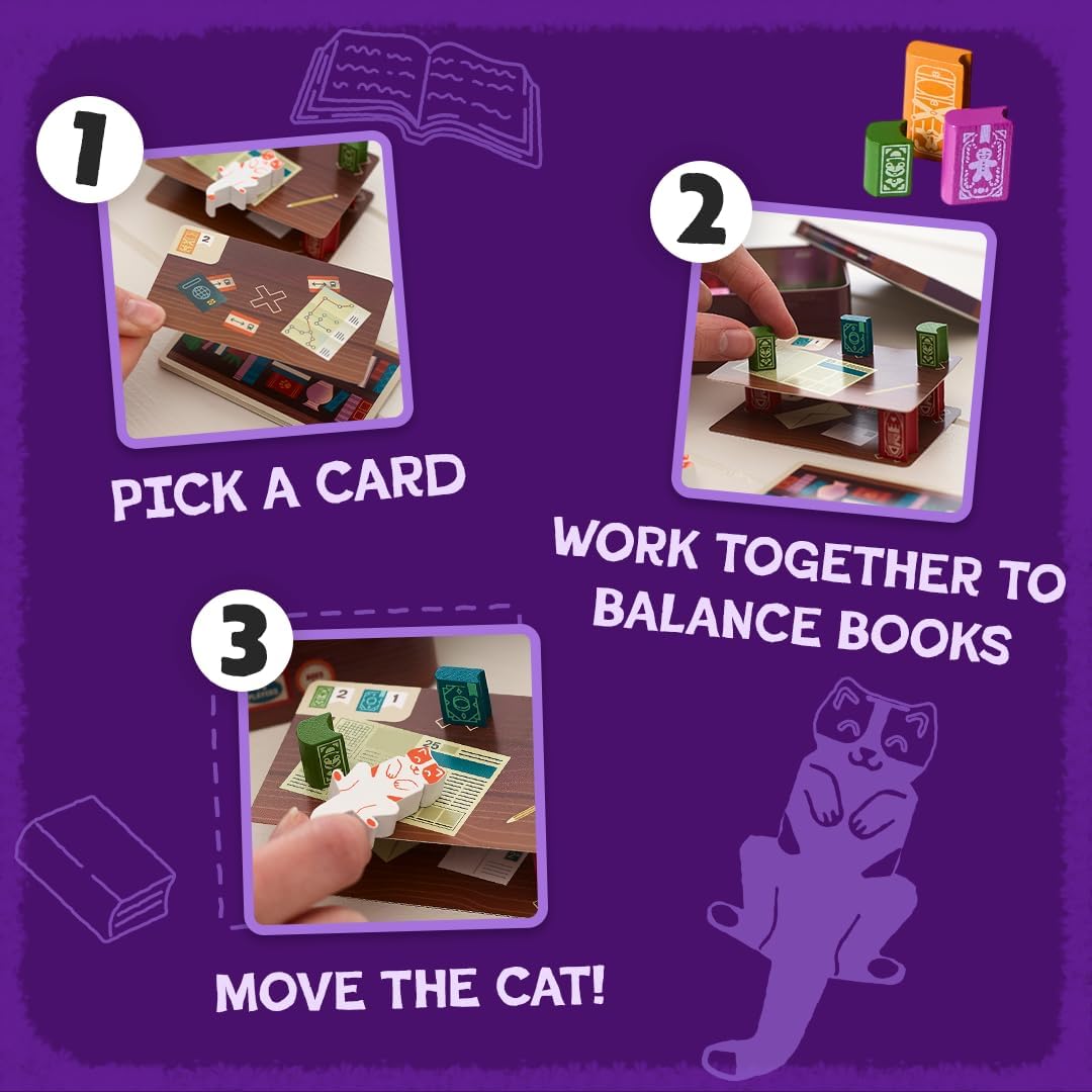 📚Bookshelf Cooperative Balance Stacking Game Travel Tin for 2-4 Players Ages 8+