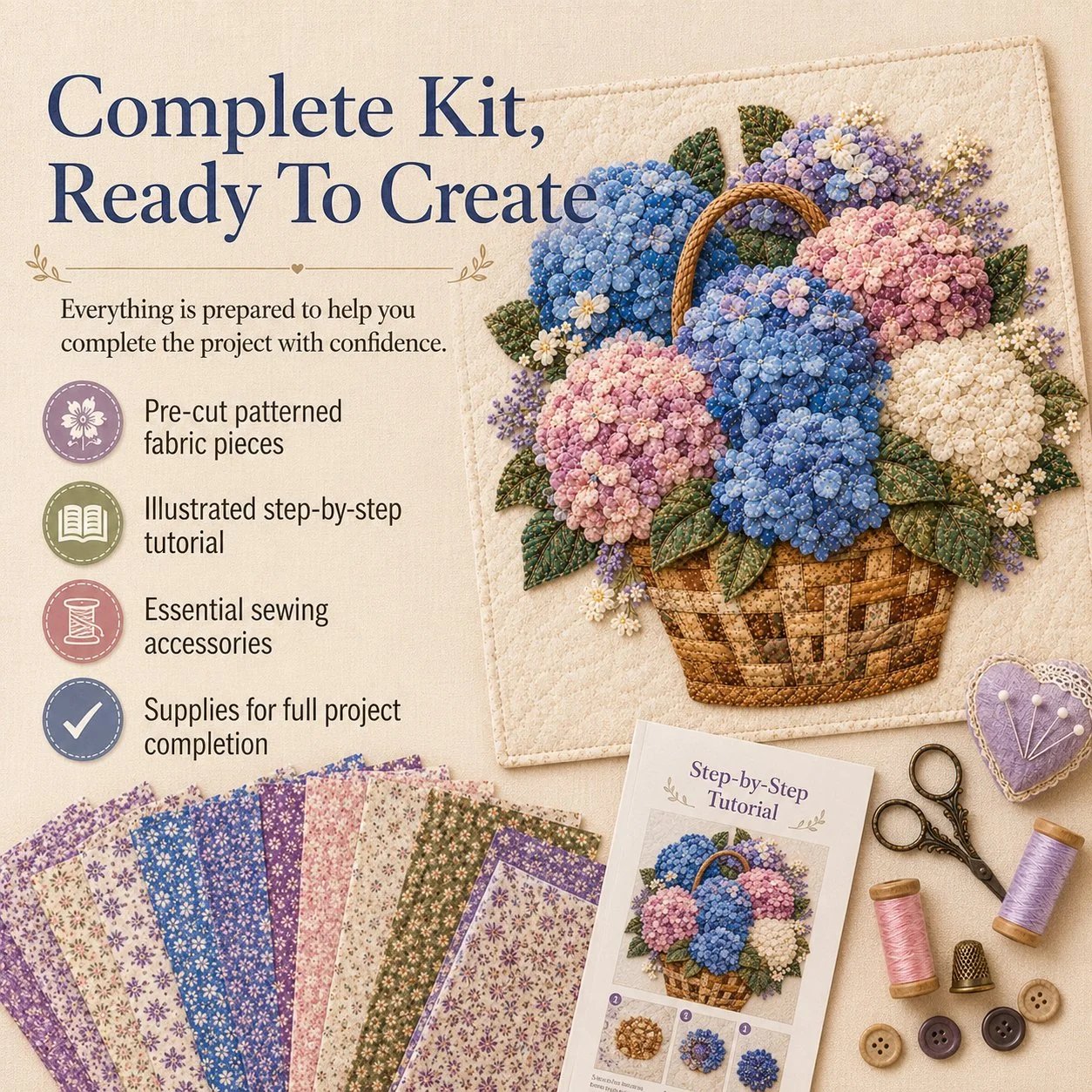 🔥HOT SALE 69% OFF - 🌸Floral Basket Patchwork DIY Kit | 3D Layered Fabric Flower Art Craft for Home Decor & Gifts