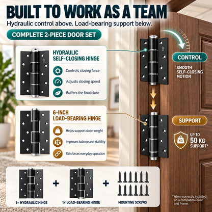 Hydraulic Self-Closing Door Hinge Set – Adjustable Soft Close & 90° Hold-Open