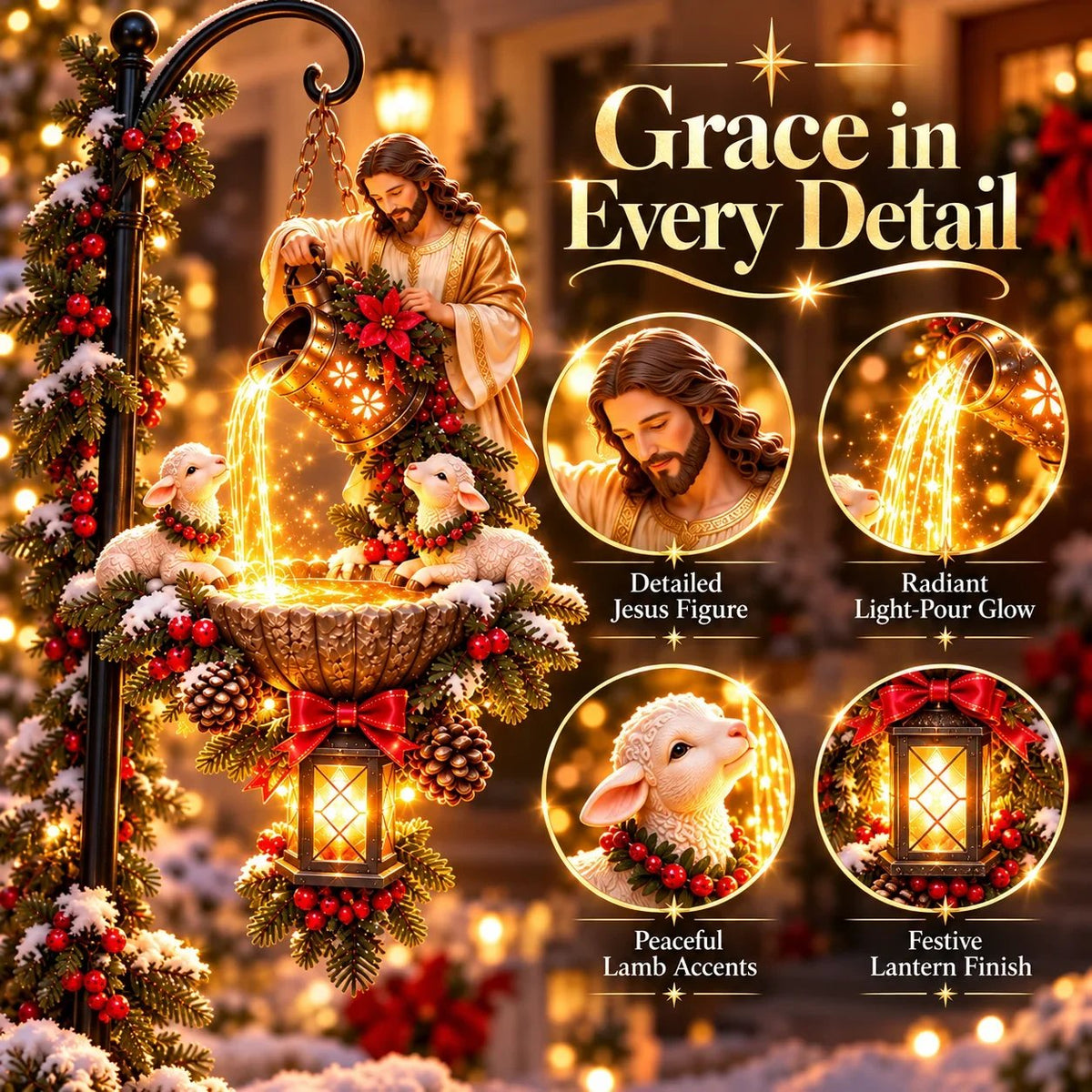 ✝️ Jesus Blessing Lighted Hanging FountainTM – Christian Christmas Garden Decor