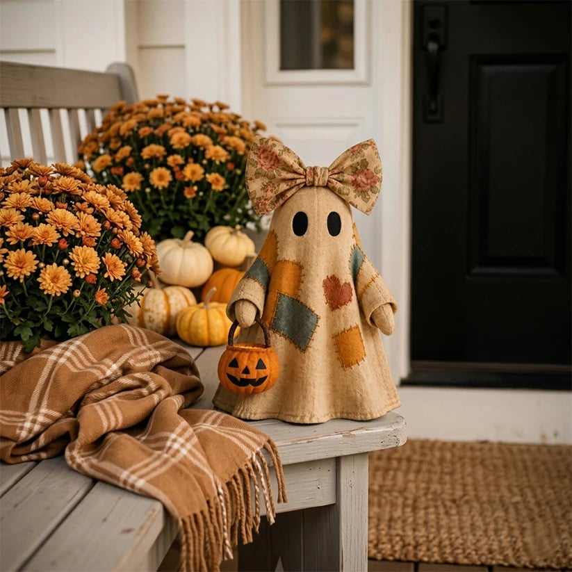 🍂👻 Lighted Vintage Patchwork Ghost