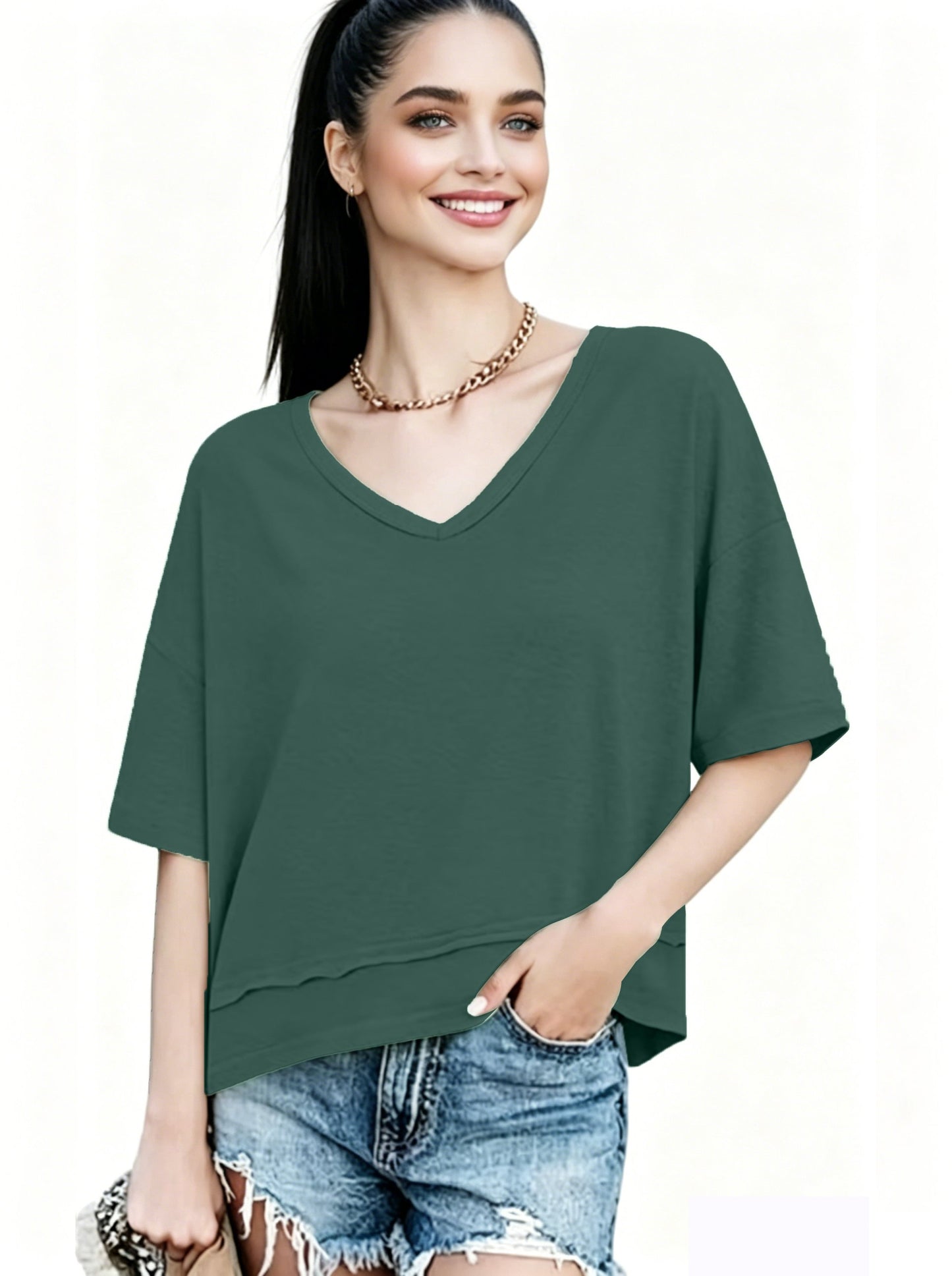 Women's Summer V Neck T Shirts | Casual Short Sleeve Flowy Tops | Cute Loose Fit Basic Tees | Premium Blend Fabric | Flattering V-Neckline