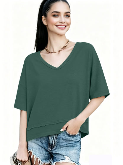 Women's Summer V Neck T Shirts | Casual Short Sleeve Flowy Tops | Cute Loose Fit Basic Tees | Premium Blend Fabric | Flattering V-Neckline