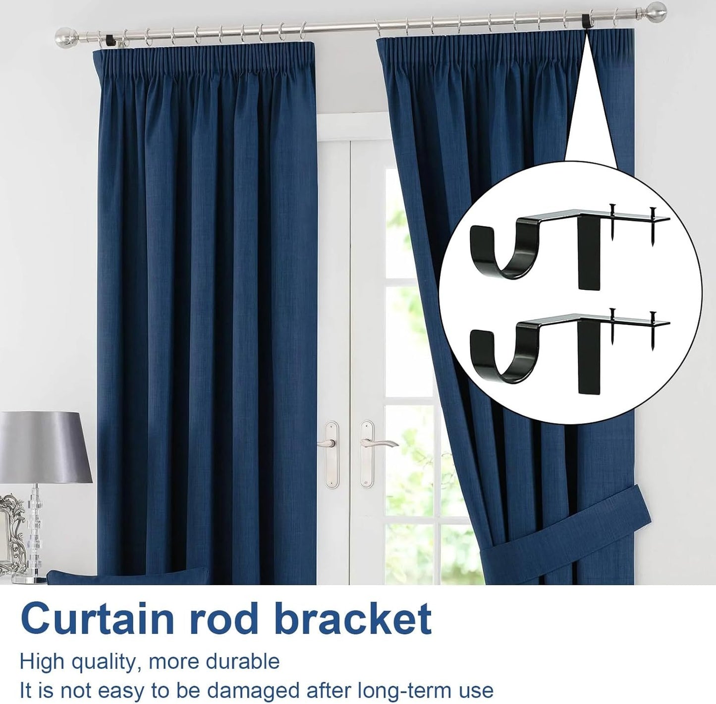 Single Curtain Rod Brackets for Bathroom Kitchen Home Bathroom– No Drill, No Damage – Perfect Curtains Every Time(2 PCS)