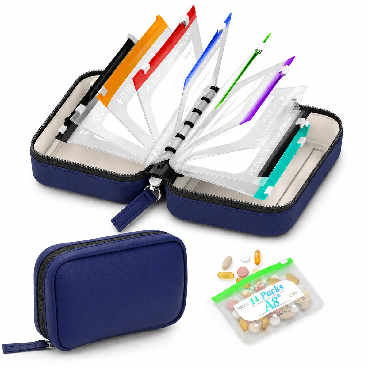 🏆Flash Sale⚡Waterproof Pill Organizer Pouch Set – 14 Removable, Color-Coded Bags, Easy to Label & Refill🔥