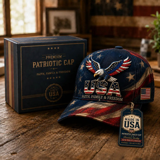 🦅 USA Faith, Family & Freedom Embroidered Vintage Cap | Patriotic Eagle Baseball Hat for Everyday American Pride