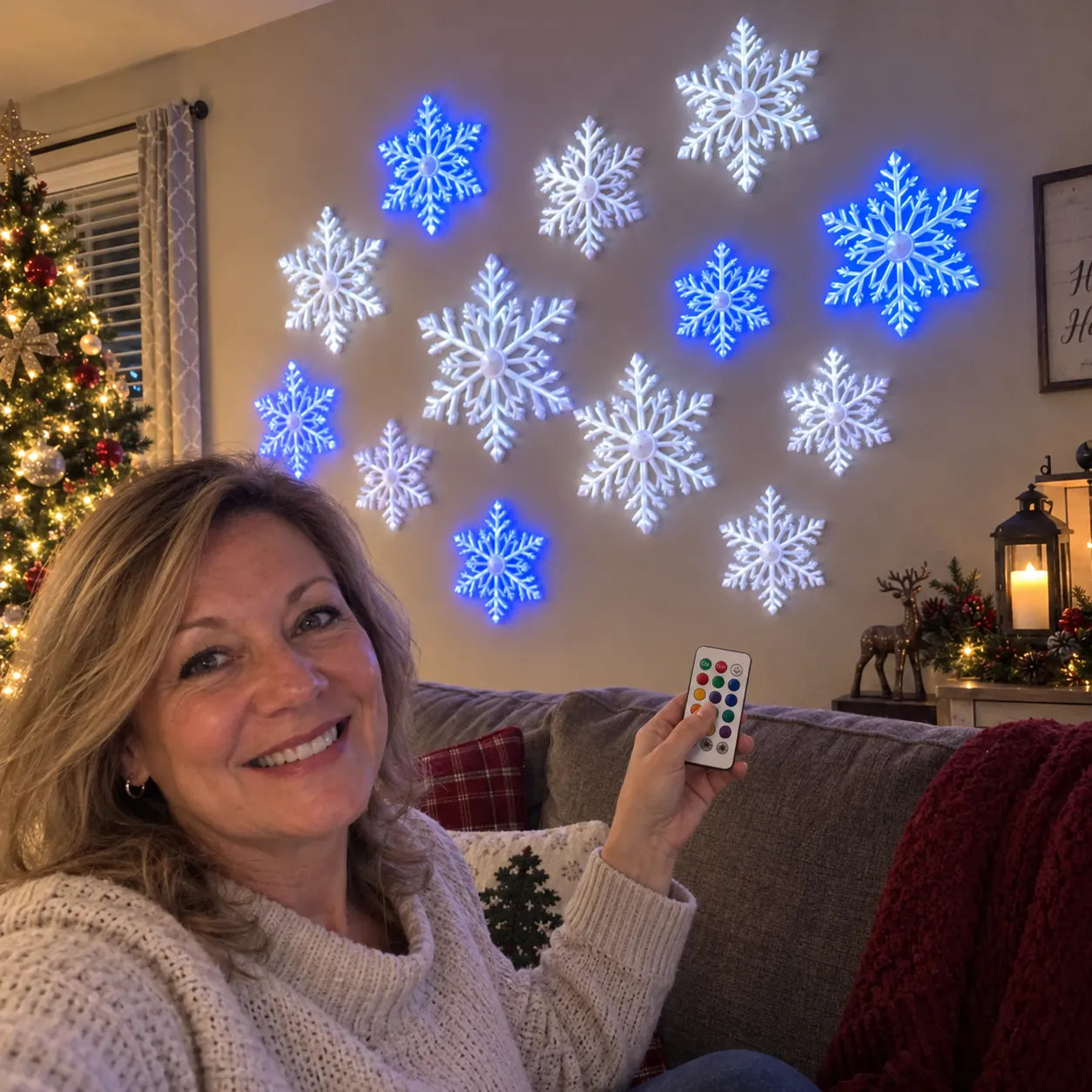 ⏳ Last Day 49% OFF – ❄️ LED Snowflake Wall Lights | 3D Christmas Snowflake Décor with Blue & White Glow, Remote Control & Magical Indoor Holiday Atmosphere ✨