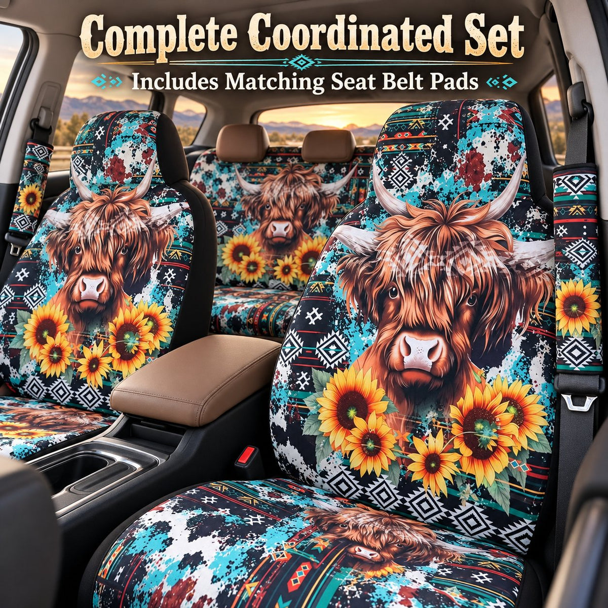 🐂 Highland Cow Western Car Seat Covers