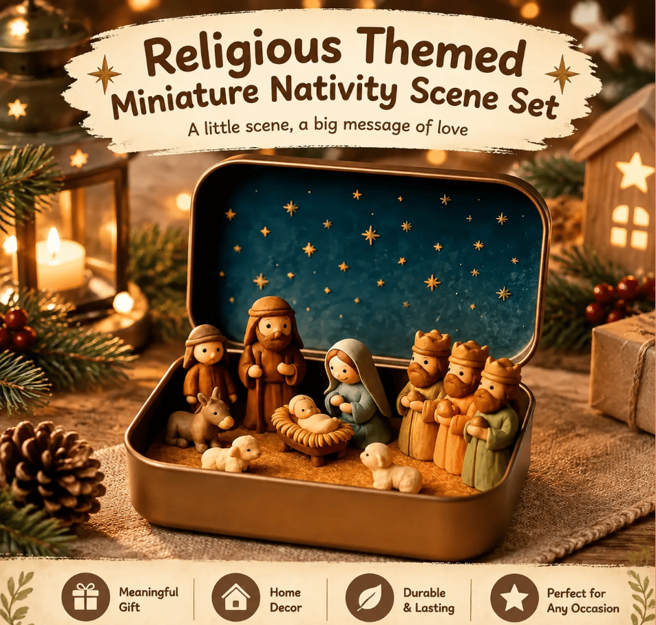 🔥Last Day 50% OFF - ✝️ Religious Pocket-Size Mini Nativity Scene Set with Storage Box