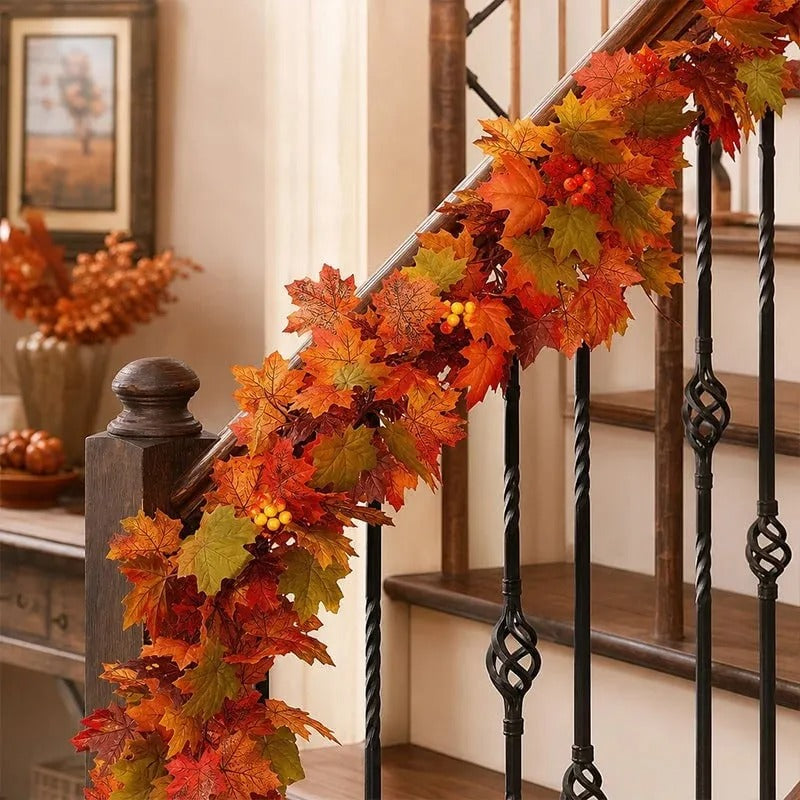 🔥Last Day 60% OFF🍁Lighted Autumn Maple Leaf Garland- Warm LED Fall Mantel, Window & Doorway Decor🍂