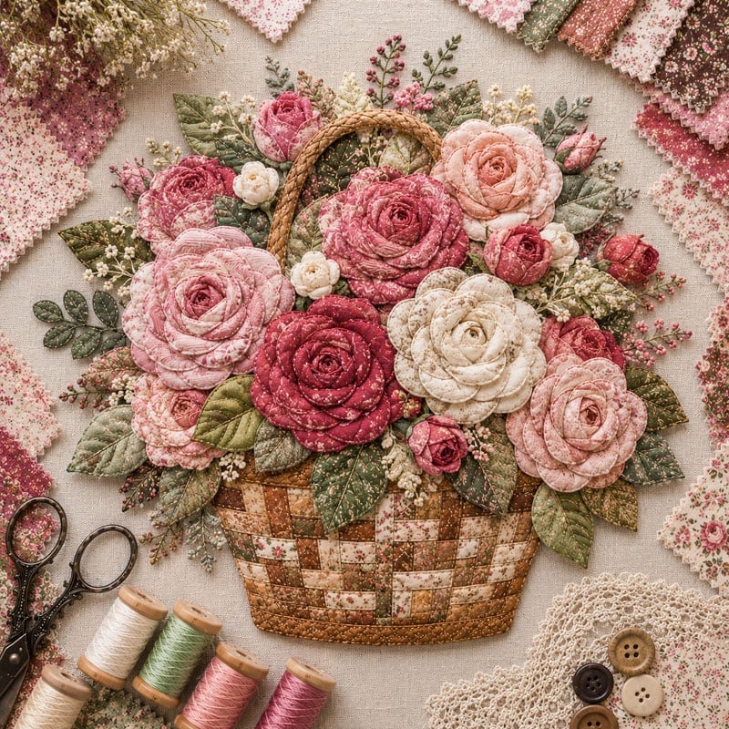 🔥HOT SALE 69% OFF - 🌸Floral Basket Patchwork DIY Kit | 3D Layered Fabric Flower Art Craft for Home Decor & Gifts