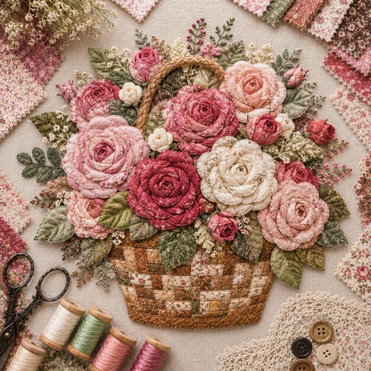 🔥HOT SALE 69% OFF - 🌸Floral Basket Patchwork DIY Kit | 3D Layered Fabric Flower Art Craft for Home Decor & Gifts