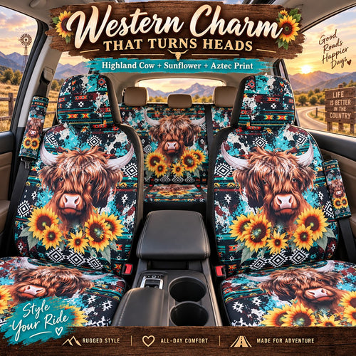 🐂 Highland Cow Western Car Seat Covers