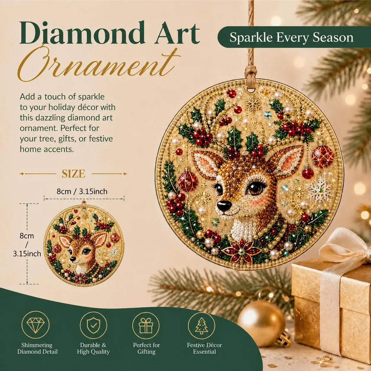 Christmas DIY Diamond Painting Ornaments Kit (12-Piece) – Xmas Tree Hanging Craft Decoration