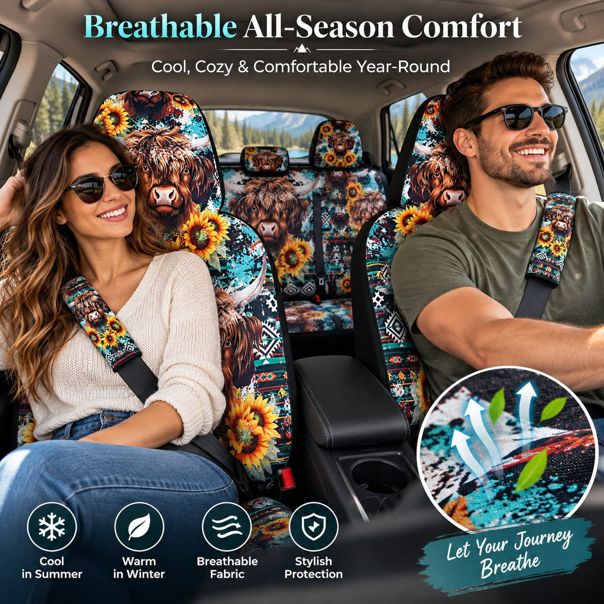 🐂 Highland Cow Western Car Seat Covers