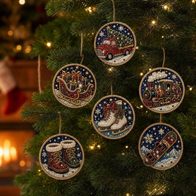 🔥Hot Sale 49% Off🎄Christmas DIY Diamond Painting Ornaments Kit (6-Piece) – Xmas Tree Hanging Craft Decoration