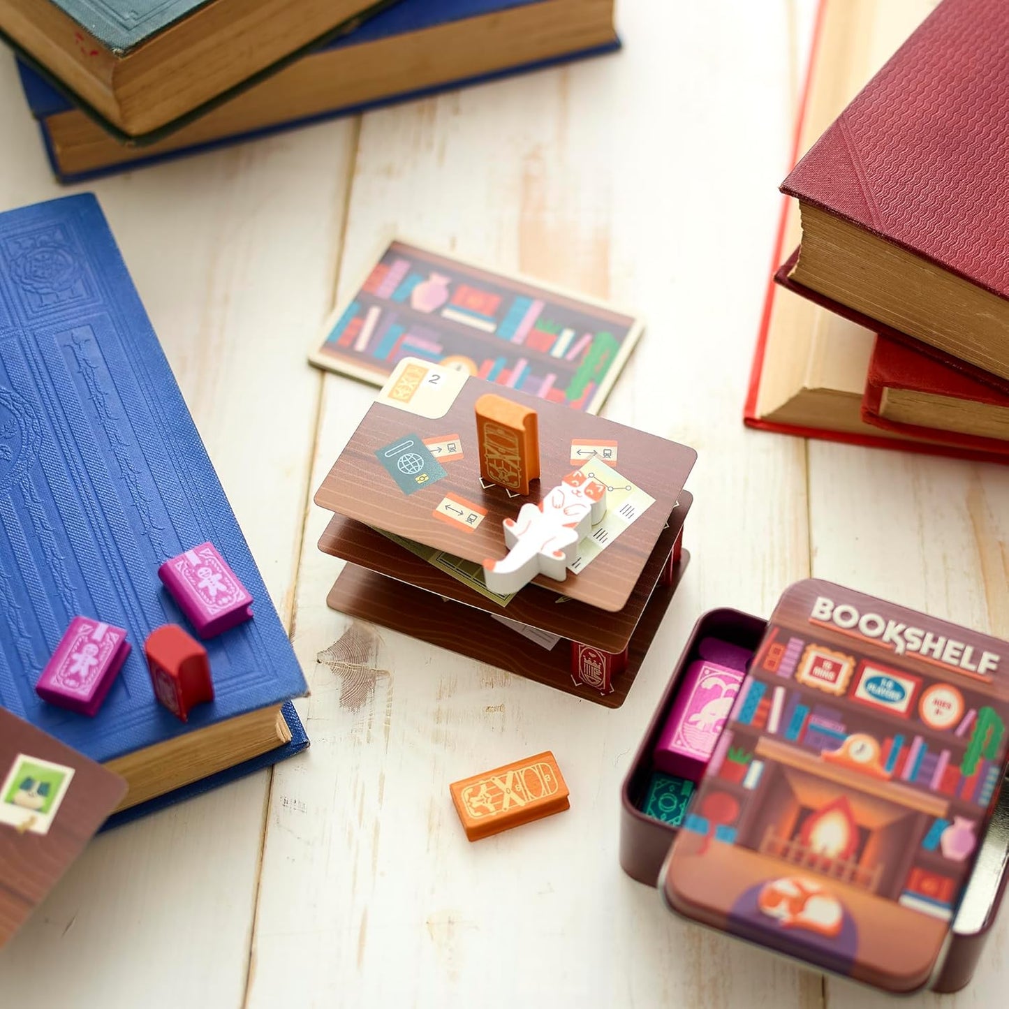 📚Bookshelf Cooperative Balance Stacking Game Travel Tin for 2-4 Players Ages 8+