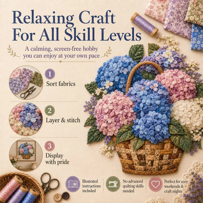 🔥HOT SALE 69% OFF - 🌸Floral Basket Patchwork DIY Kit | 3D Layered Fabric Flower Art Craft for Home Decor & Gifts