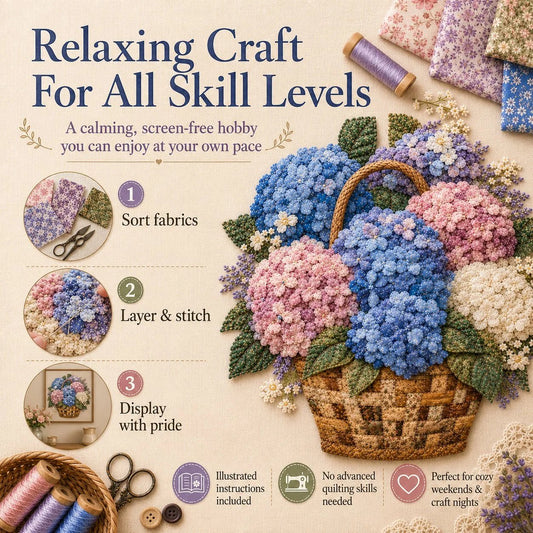 🔥HOT SALE 69% OFF - 🌸Floral Basket Patchwork DIY Kit | 3D Layered Fabric Flower Art Craft for Home Decor & Gifts