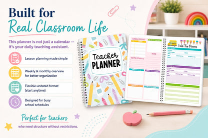 🍎 Undated Teacher Planner 2026–2027 | Weekly & Monthly Classroom Organizer for Lesson Planning, Scheduling & Teacher Productivity