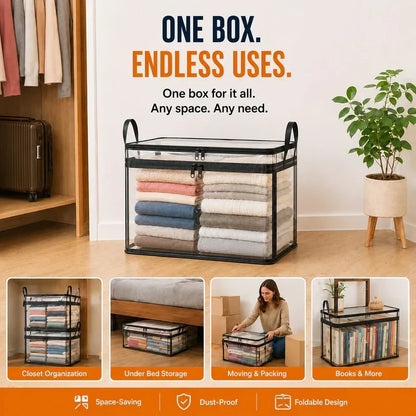 🔥Last Day 50% OFF📦Portable Large Heavy-Duty Thick Plastic Clear Storage Box with Hinged Lid | Home, Travel & Camping