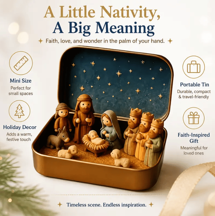 🔥Last Day 50% OFF - ✝️ Religious Pocket-Size Mini Nativity Scene Set with Storage Box