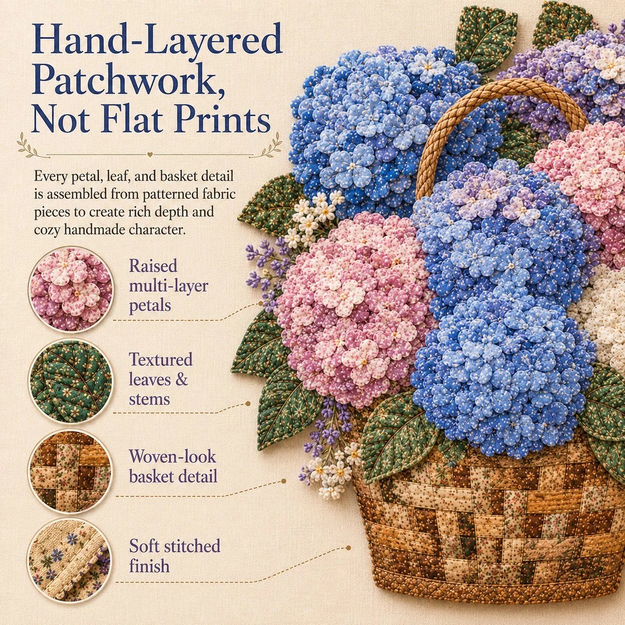 🔥HOT SALE 69% OFF - 🌸Floral Basket Patchwork DIY Kit | 3D Layered Fabric Flower Art Craft for Home Decor & Gifts
