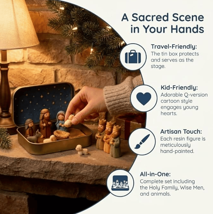 🔥Last Day 50% OFF - ✝️ Religious Pocket-Size Mini Nativity Scene Set with Storage Box