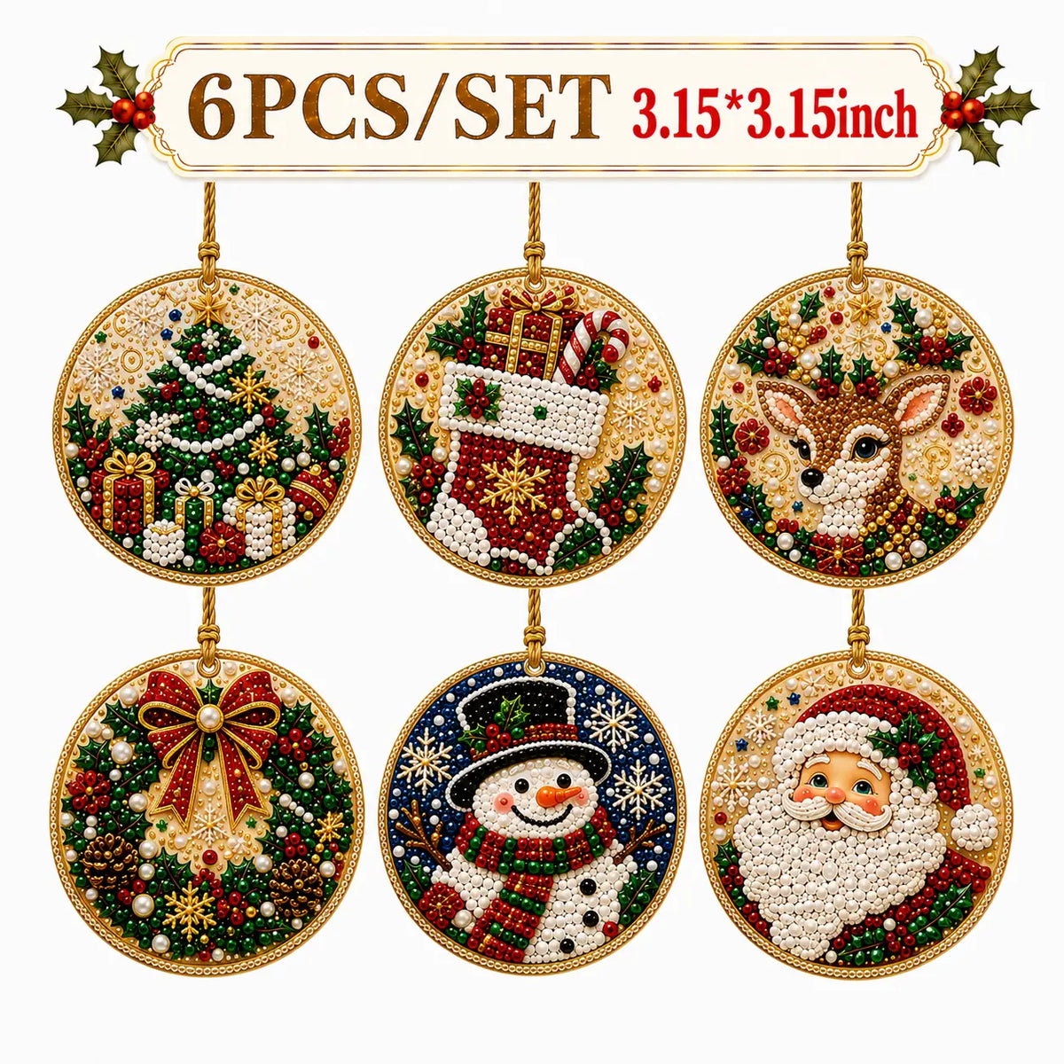 Christmas DIY Diamond Painting Ornaments Kit (12-Piece) – Xmas Tree Hanging Craft Decoration