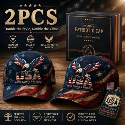 🦅 USA Faith, Family & Freedom Embroidered Vintage Cap | Patriotic Eagle Baseball Hat for Everyday American Pride
