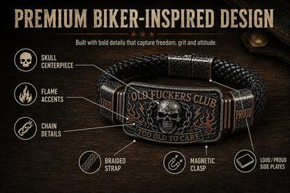 💀 OLD FUCKERS CLUBTM Skull Bracelet – A Badge for Men Who’ve Earned Every Scar & Story