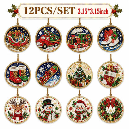 Christmas DIY Diamond Painting Ornaments Kit (12-Piece) – Xmas Tree Hanging Craft Decoration