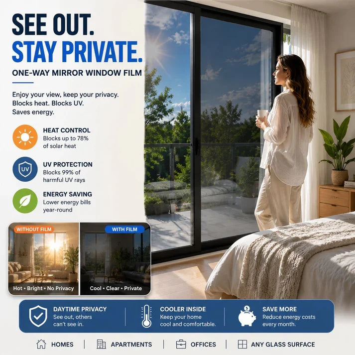 ☀️ One-Way Mirror Window Film – Heat Control & UV Protection