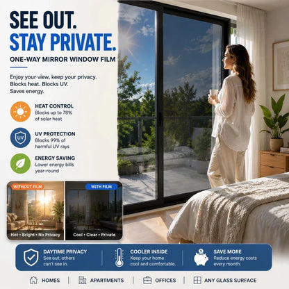 ☀️ One-Way Mirror Window Film – Heat Control & UV Protection