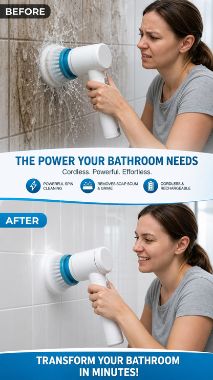 Electric Spin Scrubber — 5-in-1 Cordless Power Cleaner (300 RPM, IPX7 Waterproof)