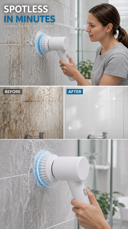 Electric Spin Scrubber — 5-in-1 Cordless Power Cleaner (300 RPM, IPX7 Waterproof)