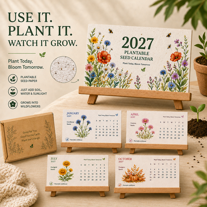 GrowBloom™ 2027 Plantable Seed Calendar – Eco-Friendly Seed Paper Calendar with 12 Monthly Designs