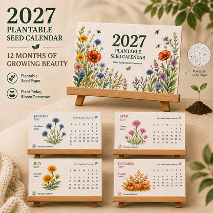 GrowBloom™ 2027 Plantable Seed Calendar – Eco-Friendly Seed Paper Calendar with 12 Monthly Designs